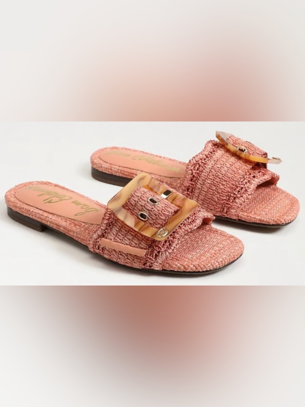 Sam Edelman Bambi Raffia Slide in Dusty Pink with Tortoiseshell Buckle